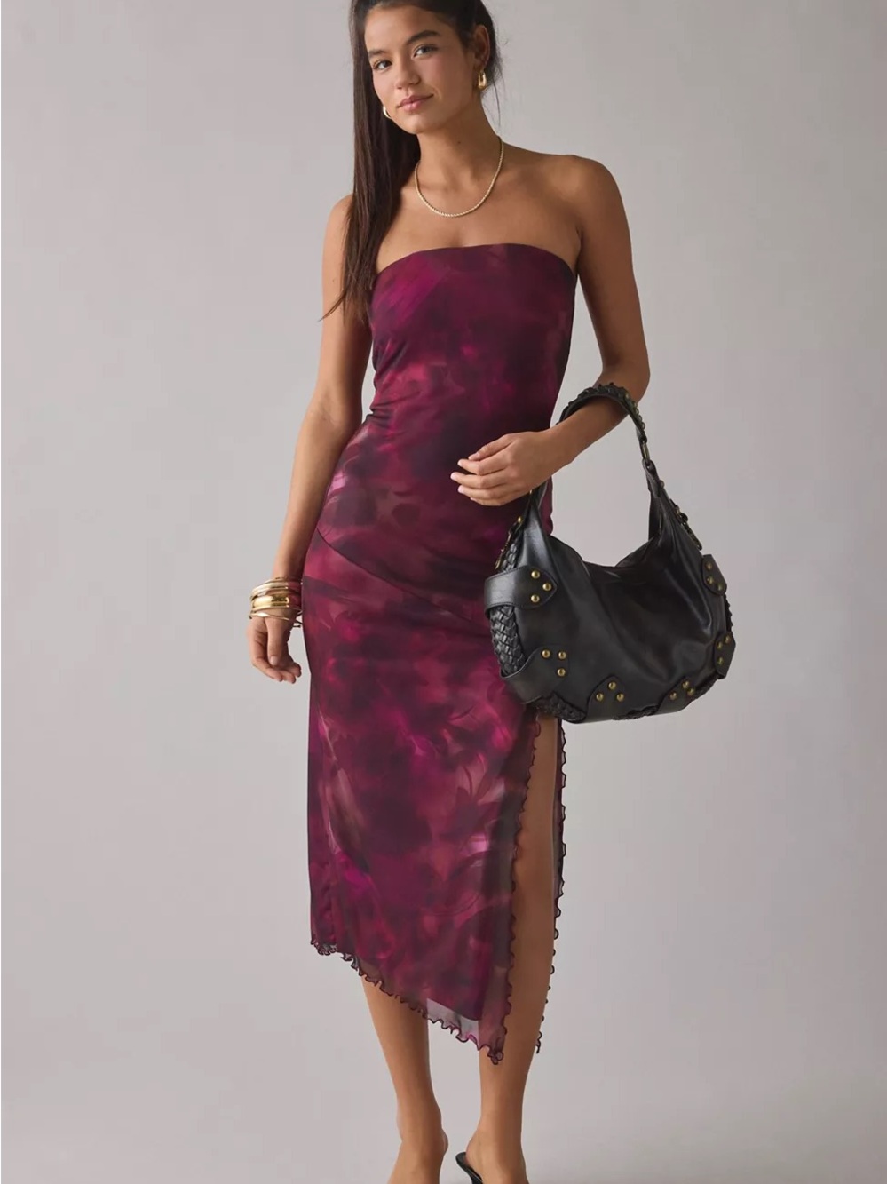 Urban Outfitters Samara Mesh Strapless Midi Dress